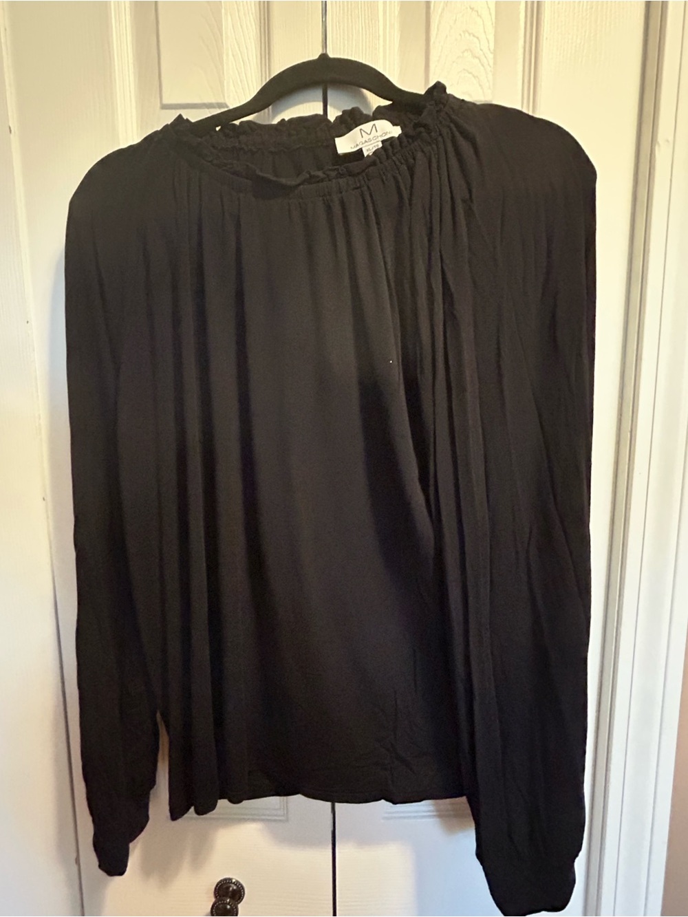 Magaschoni Black Long-Sleeve Gathered Neck Blouse